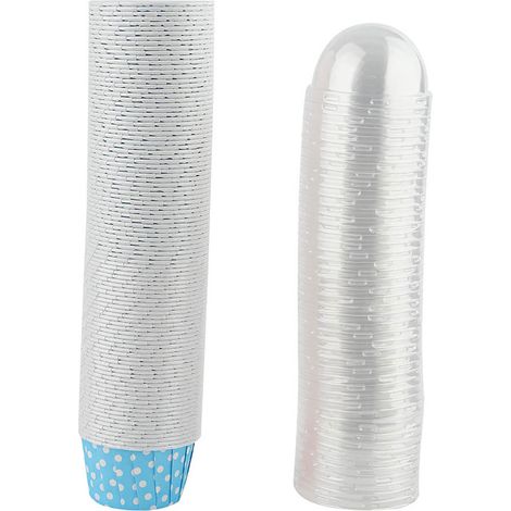 100 Pièces de Caissettes à Muffins en Papier Bleues avec Couvercles pour Mini Cupcakes et Petits Gâteaux (1/5)