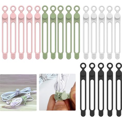 20PCS attaches réutilisables, attaches en silicone, gestionnaire de câbles multifonctions, finisseur de câbles en cuir élastique pour la maison (1/5)
