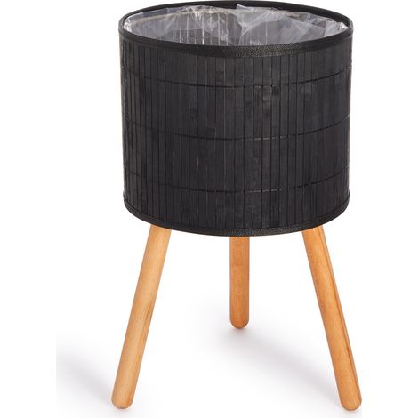 Paco Home Blumentopf Übertopf Groß Blumenkübel Innen Pflanzentopf Set Korb Geflochten Holz Schwarz, 2pcs Set / Design 4