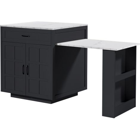 Table bar extensible 133-202cm avec rangements, tiroirs, étagères (1/5)