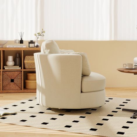 Fauteuil moderne en chenille beige, 3 coussins amovibles, rembourrage d'assise très élastique – fauteuil de lecture confortable pour le salon, la chambre et le bureau