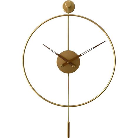 Reloj de péndulo clásico grande, objeto decorativo, redondo, reloj moderno minimalista, sin tictac, reloj de pared de metal silencioso, 50 cm, dorado. (1/2)