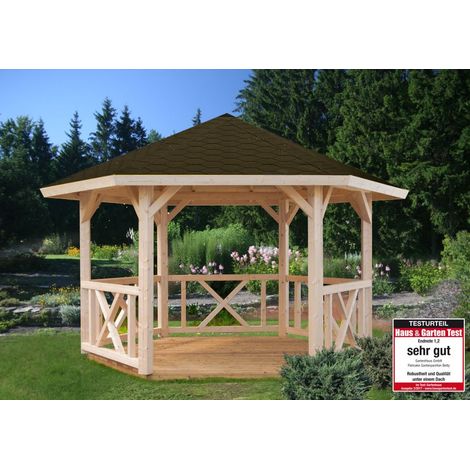 Abri de jardin en épicéa massif 9,9 m² – Poteaux lamellé-collé – Toit en voliges bois 19 mm – Structure ouverte avec rambardes croisillonnées – Palmako (1/4)