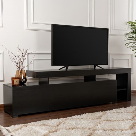 TV-Schrank Trasacco, ein Regal, 3 Türen, inkl. LED-Beleuchtung, 192x37x53h cm Schwarz (1/5)