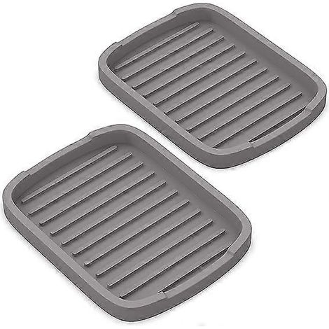 Porte-éponge en silicone - plateau à savon - 13,5 x 9 cm (gris) - Lot de 2 (1/5)