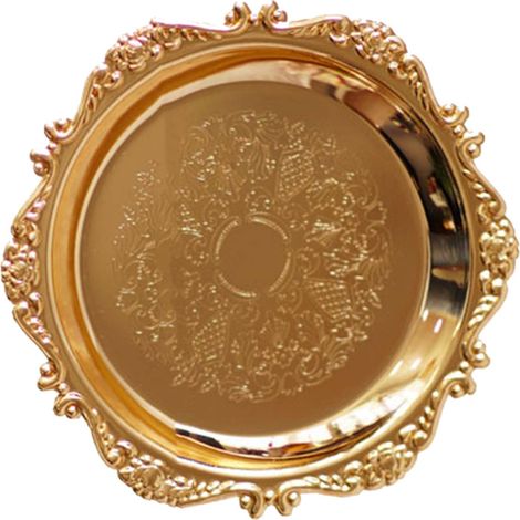 Plateau rond à fruits en métal, plat de service décoratif pour gâteaux et desserts, idéal pour les mariages et les fêtes, doré S (1/5)