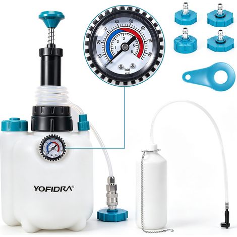 Purgeur de frein 3L,Pression service 2 bars,Récipient d’aspiration 1L et 4 adaptateurs,Pour échange de liquide de frein et embrayage