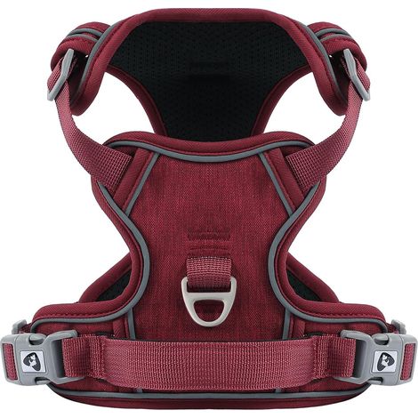 Harnais Anti Traction pour Chien, Harnais Chiot Chien Réfléchissant Réglable avec Attache Devant, Arnet Moyen et Grand, Rouge, S (1/5)