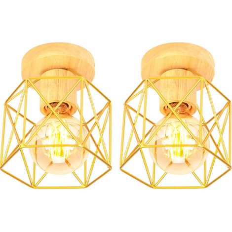 (2PCS) Plafonnier Moderne Lampe De Plafond Vintage Luminaire Plafonnier Rétro Abat-Jour Cage En Métal Pour Café Couloir Chambre Cuisine Salon Or (1/5)