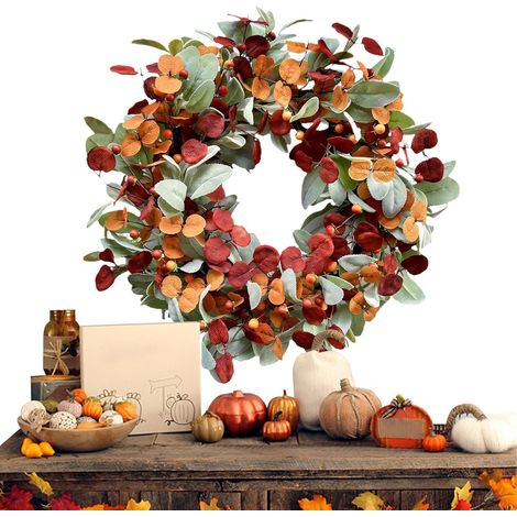Couronne de porte - Décoration d'automne - Guirlande de baies orange - (1/5)