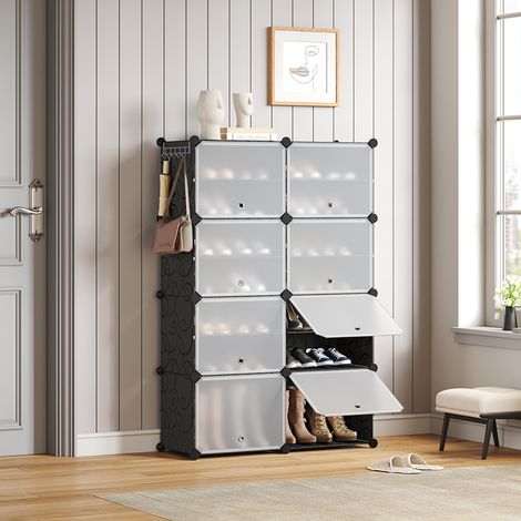 Meuble à chaussures armoire modulable Étagère de rangement à chaussures en plastique 8 compartiments Noir Mondeer (1/5)
