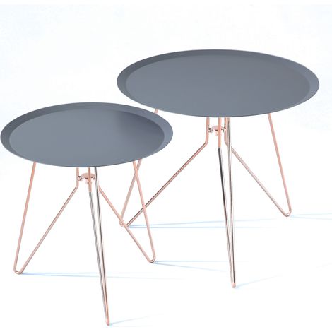 Set 2 tavolini tondi da salotto in acciaio design industrial chic Thin