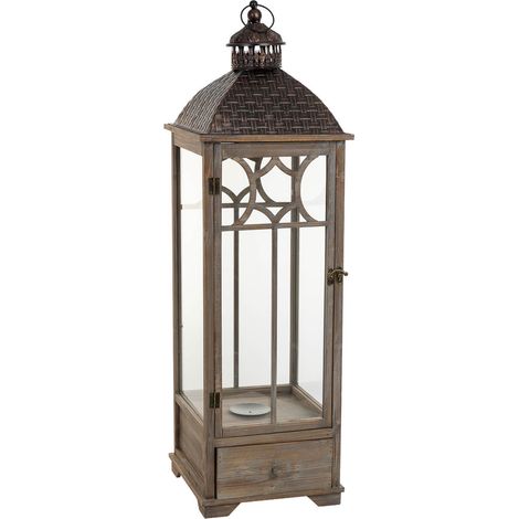 Farol de madera marrón envejecido 31.5x31.5x104h cm