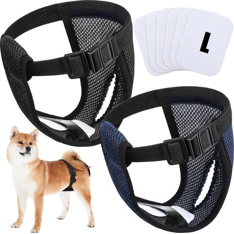 2 paquets de couches lavables pour chien menstruel féminin, couches pour chien avec 6 serviettes hygiéniques, culotte menstruelle pour chien chaud et saignant tous les mois, Noir et cyan tibétain (L) (1/5)