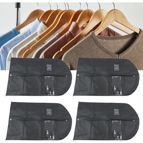 [Sac de protection vestimentaire] + Housse pour costume imperméable et anti-poussière avec fenêtre transparente, épaisse, 4 pièces noir 100x60cm (1/5)