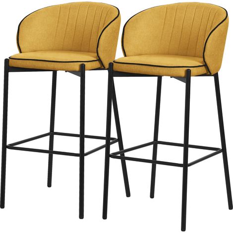 ML-Design 2x Taburetes de Bar Mostaza con Tapizado de Tela 76cm de Altura Sillas con Estructura Metálica, Asientos de Cocina con Respaldo y Reposapíes, Sillones de barra, Mueble de Mostrador de Bistro (1/5)