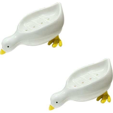 Duck-shaped ceramic soap dish, soap dish with drainer, sponge holder, 1 piece (1/5)