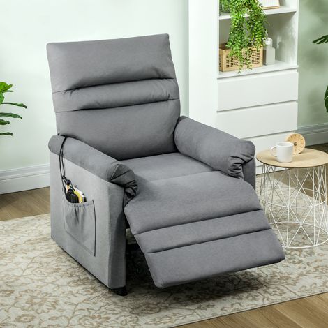 Relaxsessel, TV-Sessel mit Liegefunktion, Lendenwirbelstütze, 2 Fernbedienungen, USB-Anschluss, leiser Motor, grau