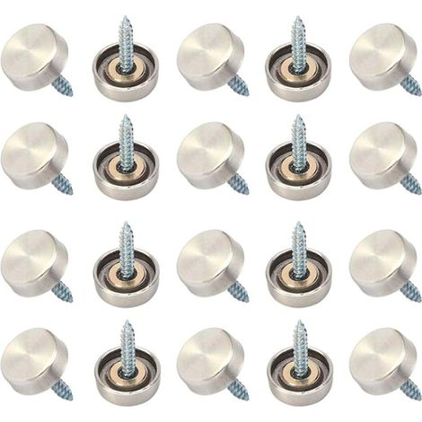 20 Pièces 16 mm (3/5 ") Vis de Miroir en Acier Inoxydable Capuchons Décoratifs Clous de Couverture pour Tables de Miroir Plaques de Bain Armoires Panneaux de Verre (1/5)