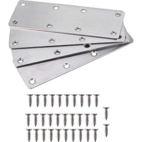 Lot de 4 plaques de réparation plates en acier inoxydable avec vis pour meubles (1/5)