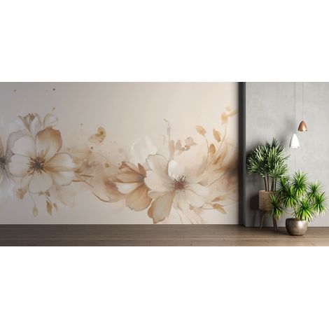 Papier peint fleuri - pivoines sépia aquarelle - 150 x 250 cm (1/2)