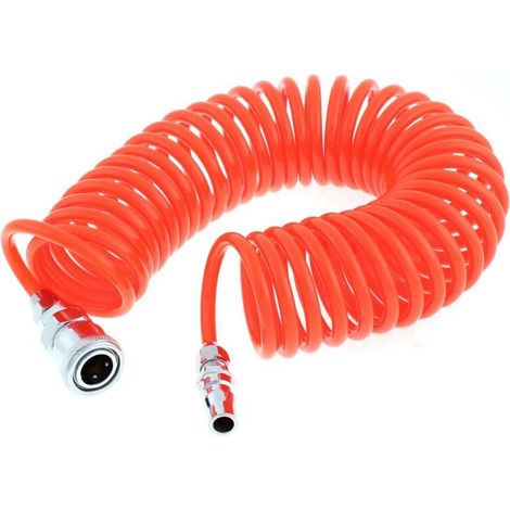 RHG Tuyau d'air à ressort pneumatique haute pression, tuyau télescopique, longueur 6 m, 6 mm x 4 mm avec raccords, orange (1/5)