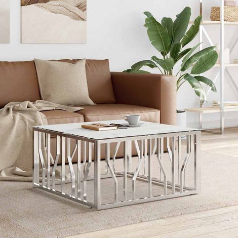 vidaXL Table basse argenté 80x80x40 cm acier inoxydable et verre (1/5)