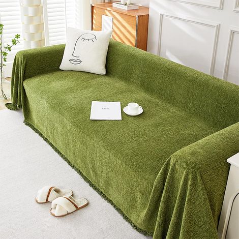 Funda de sofá de chenilla para todas las estaciones, antideslizante y transpirable, verde oscuro, 180 x 130 cm. (1/5)