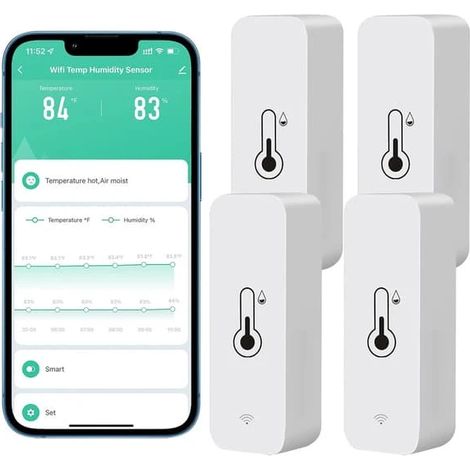 4 x Tuya Wifi Capteur de température et d'humidité Thermomètre-hygromètre d'intérieur (1/5)