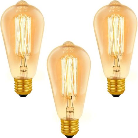 Ampoule E27 vintage ST64 dimmable 40W – Blanc chaud 2200K, 400lm – Verre ambré, éclairage décoratif – Lot de 3