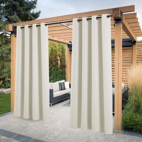 Rideau imperméable extérieur, Isolation thermique, ( Beige Clair, 2 PCS / 132 X 244 CM) coupe-vent et protection UV occultants pour les jardins, tonnelle pergola, balcons,Terrasse (1/5)