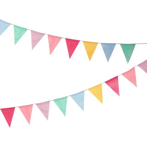 Guirlande de fanions multicolores imitation toile de jute, couleurs pastel arc-en-ciel, triangles décoratifs en tissu pour fêtes, anniversaires, mariages, chambres d'enfants, salles de classe (1/5)
