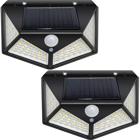 Lot de 2 [Classe énergétique F] Lampe Solaire Extérieur 100 LED, Détecteur de Mouvement, Lumière Solaire Etanche éclairage Solaire, IP44 Lampe de Sécurité sans Fil lampe mural pour Jardin (1/5)
