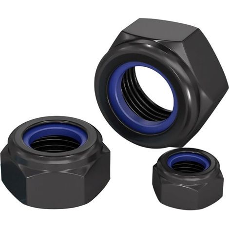10 dadi esagonali M12, in acciaio inox A2 V2A, autobloccanti neri con inserti in nylon, filettatura metrica DIN985 per bulloni e viti. (1/4)