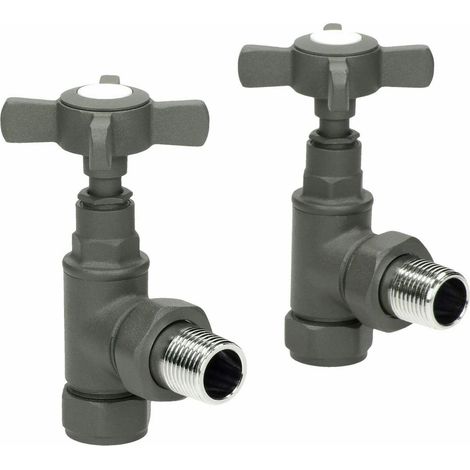 Traditional Angled Heated Towel Rail Radiator Valves Standard Pair Anthracite (1/5)