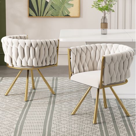2er-Set Esszimmerstuehle aus Samt Beige und Gold, 360° drehbar,59×54×72cm (1/5)