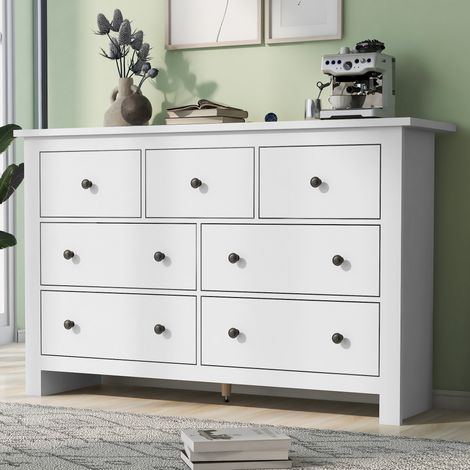 Sideboard Side Cabinet Kitchen Cabinet Storage Cabinet Sideboard Chest of Drawers with 7 Drawers for Living Room, White (1/5)