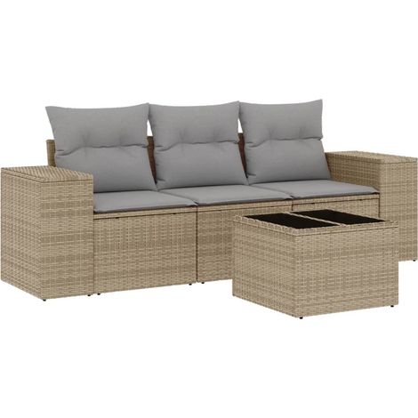 Salon de jardin modulaire 4 pièces résine tressée avec rangements et coussins beige (1/5)