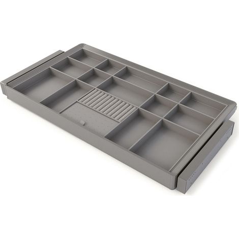 Emuca Kit cassetto organizzatore e telaio regolabile Quartz per armadi, chiusura ammortizzata e estrazione totale, modulo da 90 cm, finitura titanio (1/5)