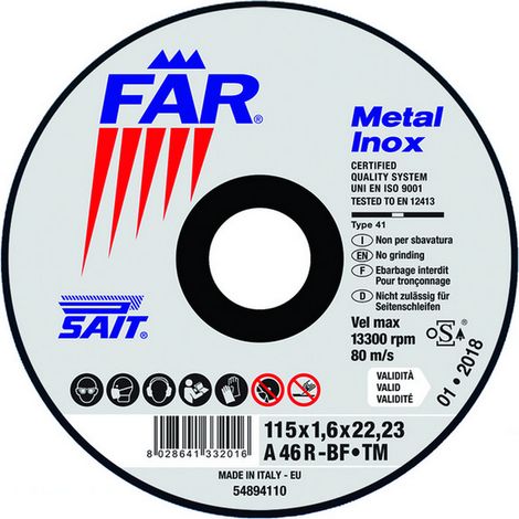 20PZ DISCO ABRASIVO FAR-TM A 46 R Ï mm. 115x1,0x22,23