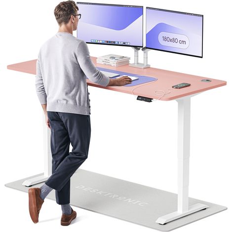 Desktronic Bureau assis debout HomePro - 180x80cm - Blanc/Rose