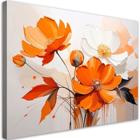 Quadro su tela, Fiori arancioni in un design elegante e decorativo. - 60x40 (1/2)