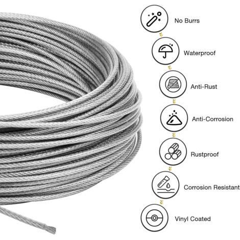 Câble de suspension CCYKXA en acier inoxydable de 20 m, diamètre 2 mm, câble gainé PVC avec dispositif de tension M5, idéal pour suspendre des tableaux, des plantes grimpantes ou du linge à l'extérieu (1/4)