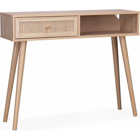 100cm wood and cane decor console table, Boheme, Natural, 100x29x81 cm (1/5)