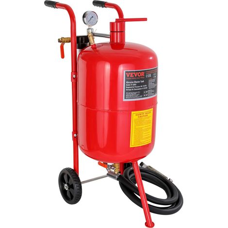 VEVOR Sabbiatrice da 40 Litri / 10 Galloni Dotata di Ugello Valvola di Chiusura Manometro Ugello in Ceramica Tubo di Riempimento da 2,5 m Imbuto Watertrap Ruote in Gomma da 6 Pollici, blu (1/5)