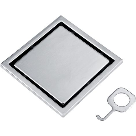 Caniveaux de douche, 12 x 12 x 4 cm, en acier inoxydable, forme carrée, anti-odeur, pour salle de bain, 220 (1/5)