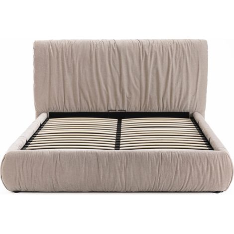 Lit coffre en tissu 160x200cm - Beige - Livia (1/5)