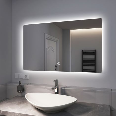 EMKE Miroir lumineux salle de bain Rétro-éclairage 100x60cm, Miroir LED avec Interrupteur Tactile, Miroir avec éclairage Lumière Blanche Froide (1/3)
