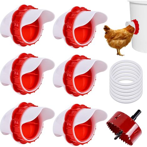 Mangeoire Poules 6 Ports, 6 Pièces Mangeoire Poules, DIY Mangeoire À Volaille Gravité Kit, Mangeoire Poule Automatique, Mangeoire Poules Anti Nuisible pour Seaux Tonneaux Bacs Auges (1/5)