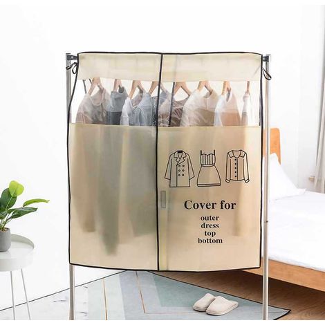 Beige Lange Kleiderhülle für den Kleiderschrank, 91 x 111 cm, staubdicht, atmungsaktiv, mit transparentem Fenster, Anzughülle für Hemden, Anzüge, Mäntel (1/5)